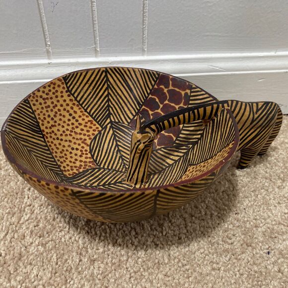 Other - Vintage African Hand Carved Wooden Zebra Drinking From Bowl Trinket Dish